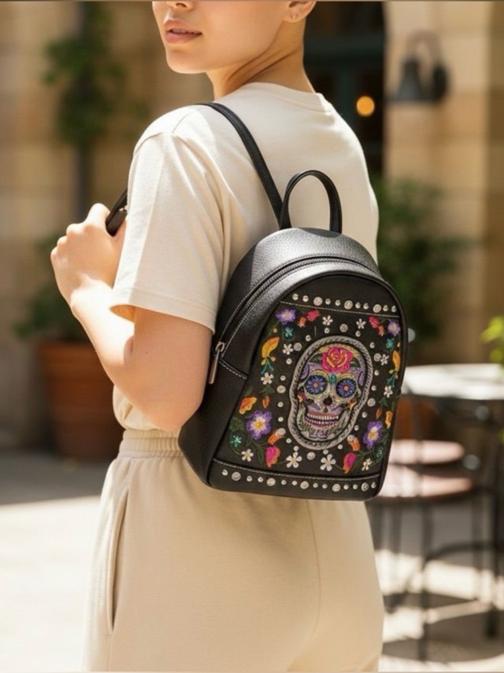 NWT Sugar Skull Embroidered Bling Sling Bag